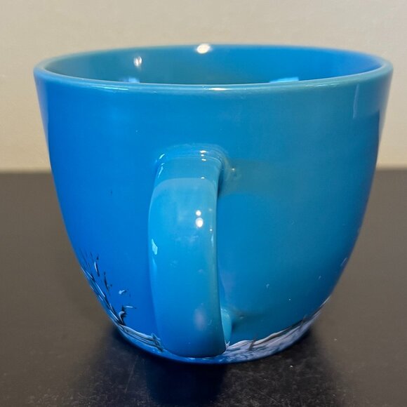 Hand Painted Turquoise Ceramic Cup w/ Snowy Winter Nature Scene by Ann Windell - Picture 6 of 11